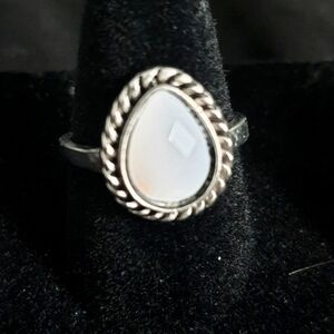 Elegant Silver and White Teardrop Ring